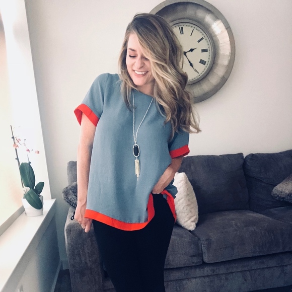 Logan Color Block Top: Blue + Orange - Picture 6 of 6